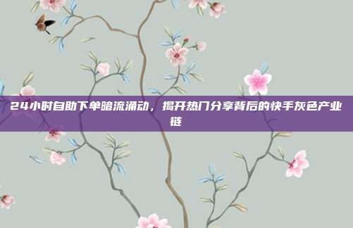 24小时自助下单暗流涌动，揭开热门分享背后的快手灰色产业链