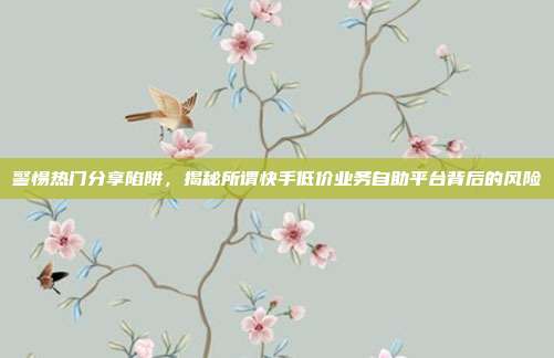 警惕热门分享陷阱，揭秘所谓快手低价业务自助平台背后的风险