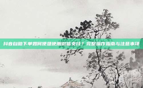 抖音自助下单如何便捷使用微信支付?完整操作指南与注意事项