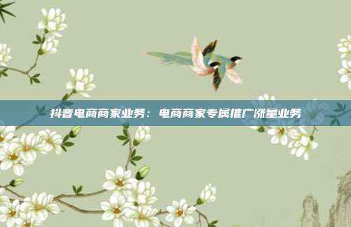 抖音电商商家业务:电商商家专属推广涨量业务