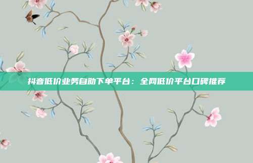 抖音低价业务自助下单平台:全网低价平台口碑推荐