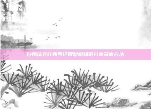 自媒体会计账号运营财税知识分享获客方法