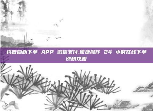 抖音自助下单 APP 微信支付,便捷操作 24 小时在线下单涨粉攻略