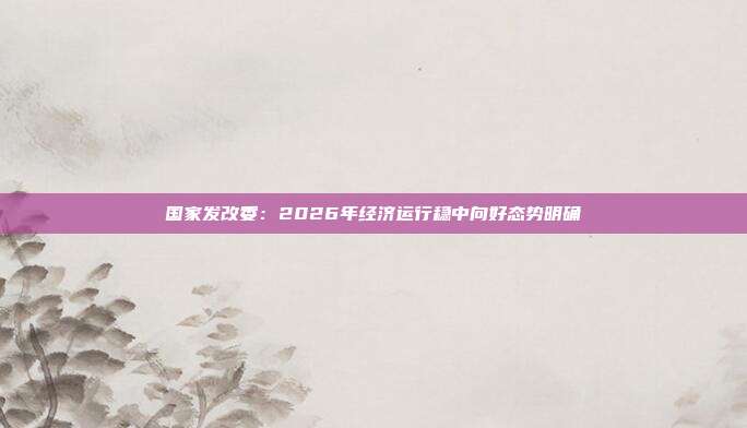 国家发改委:2026年经济运行稳中向好态势明确