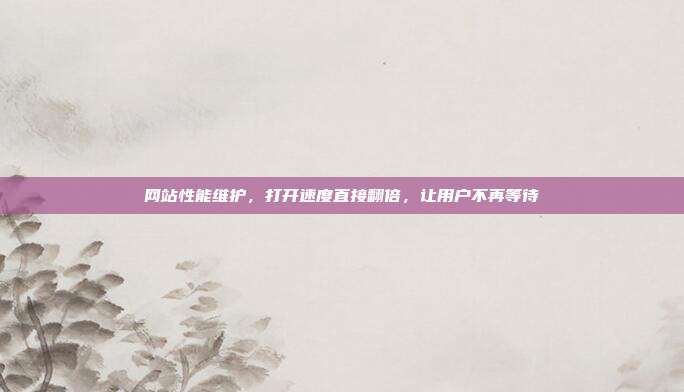 网站性能维护，打开速度直接翻倍，让用户不再等待