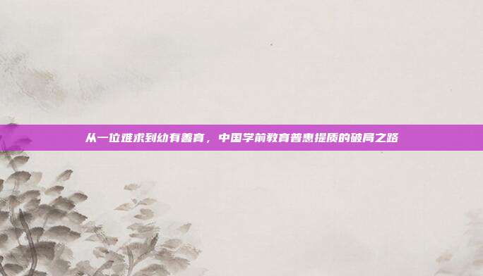 从一位难求到幼有善育，中国学前教育普惠提质的破局之路