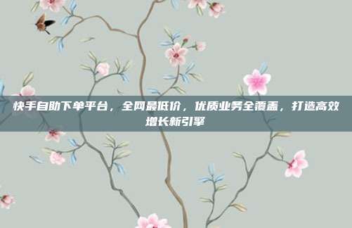 快手自助下单平台，全网最低价，优质业务全覆盖，打造高效增长新引擎