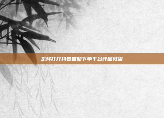 怎样打开抖音自助下单平台详细教程