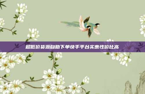 超低价货源自助下单快手平台实惠性价比高