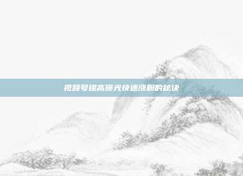 视频号提高曝光快速涨粉的秘诀