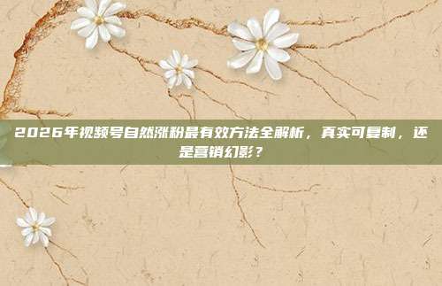 2026年视频号自然涨粉最有效方法全解析，真实可复制，还是营销幻影？