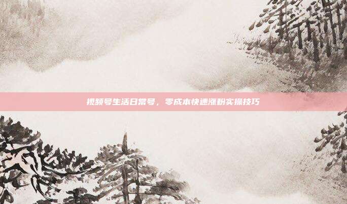视频号生活日常号，零成本快速涨粉实操技巧