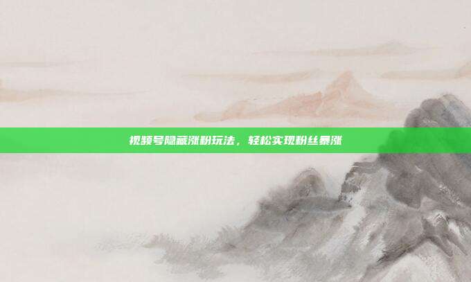 视频号隐藏涨粉玩法,轻松实现粉丝暴涨