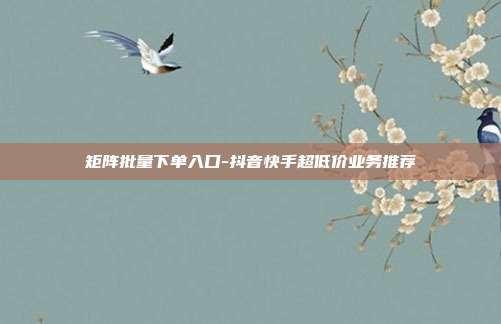 矩阵批量下单入口-抖音快手超低价业务推荐