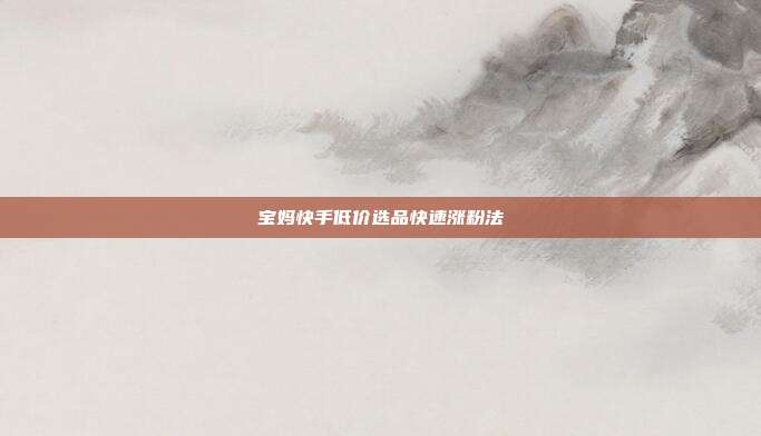 宝妈快手低价选品快速涨粉法