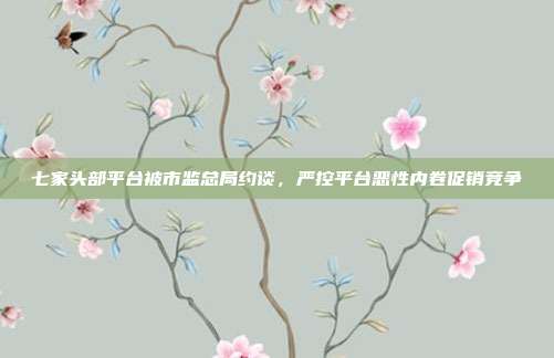 七家头部平台被市监总局约谈，严控平台恶性内卷促销竞争