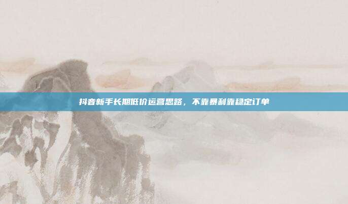 抖音新手长期低价运营思路，不靠暴利靠稳定订单
