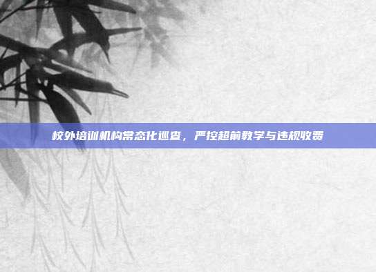 校外培训机构常态化巡查，严控超前教学与违规收费