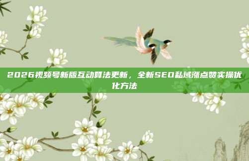 2026视频号新版互动算法更新，全新SEO私域涨点赞实操优化方法