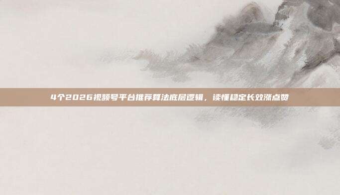 4个2026视频号平台推荐算法底层逻辑，读懂稳定长效涨点赞