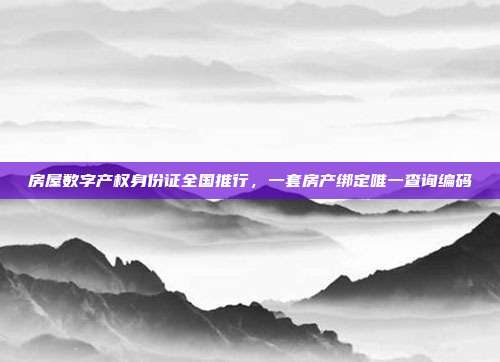 房屋数字产权身份证全国推行，一套房产绑定唯一查询编码