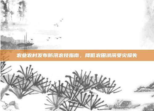 农业农村发布防汛农技指南,降低农田洪涝受灾损失