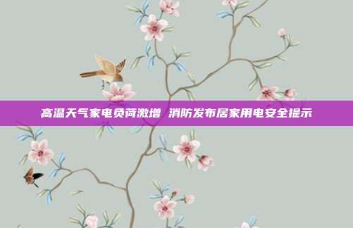 高温天气家电负荷激增 消防发布居家用电安全提示