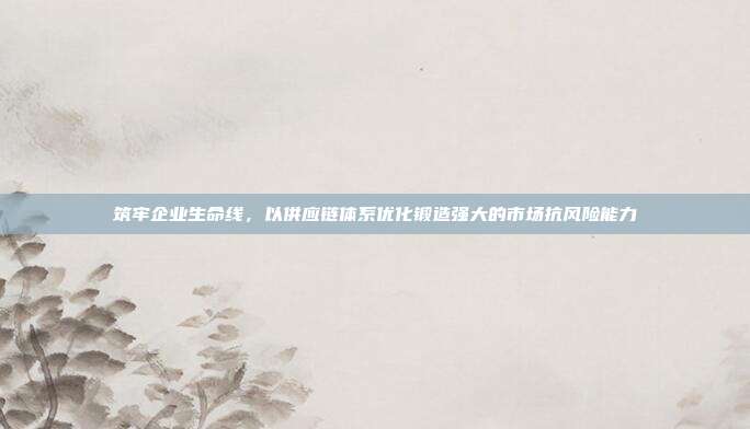 筑牢企业生命线，以供应链体系优化锻造强大的市场抗风险能力