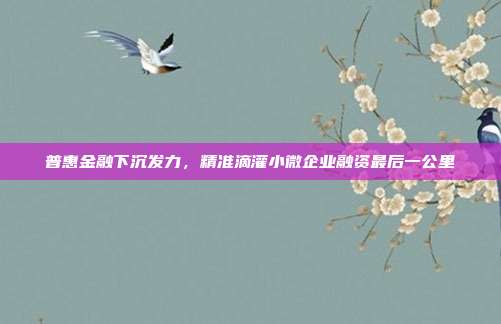 普惠金融下沉发力，精准滴灌小微企业融资最后一公里