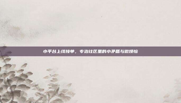 小平台上线接单,专治社区里的小矛盾与微烦恼