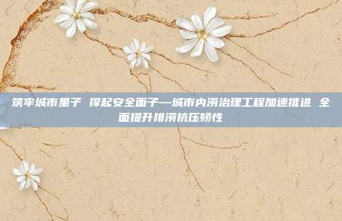 筑牢城市里子 撑起安全面子—城市内涝治理工程加速推进 全面提升排涝抗压韧性