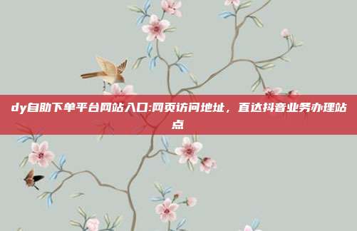 dy自助下单平台网站入口:网页访问地址，直达抖音业务办理站点