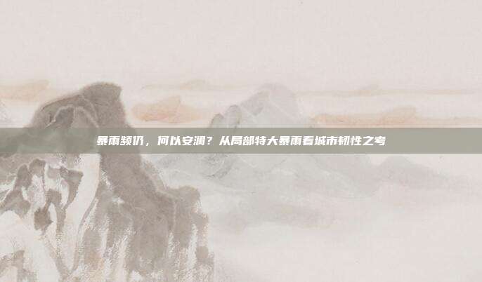 暴雨频仍,何以安澜?从局部特大暴雨看城市韧性之考