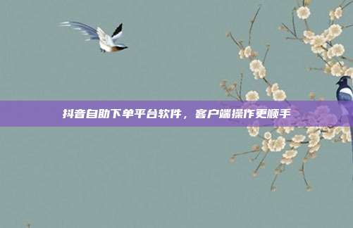 抖音自助下单平台软件，客户端操作更顺手