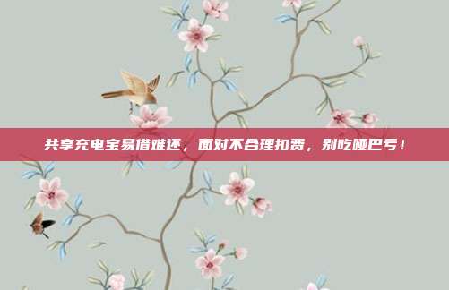 共享充电宝易借难还，面对不合理扣费，别吃哑巴亏！