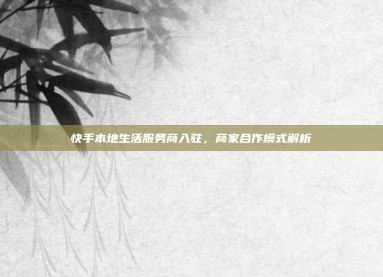 快手本地生活服务商入驻，商家合作模式解析