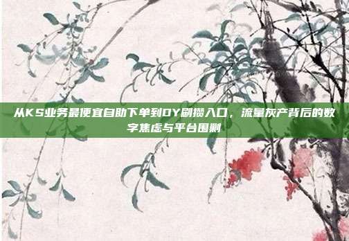 从KS业务最便宜自助下单到DY刷攒入口,流量灰产背后的数字焦虑与平台围剿