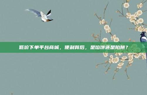 低价下单平台商城,便利背后,是馅饼还是陷阱?