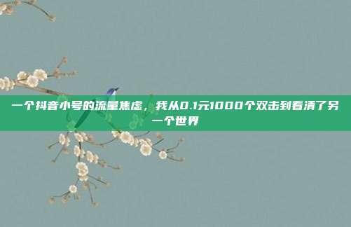 一个抖音小号的流量焦虑,我从0.1元1000个双击到看清了另一个世界