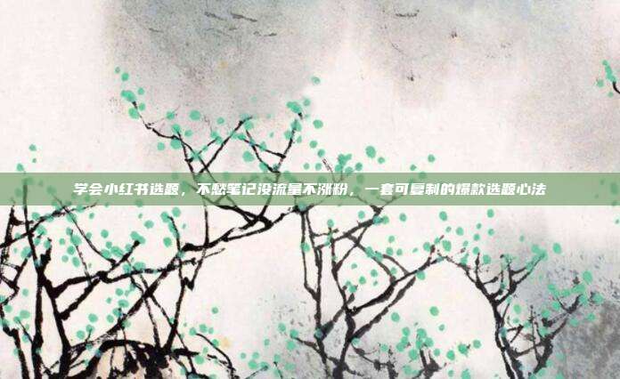学会小红书选题，不愁笔记没流量不涨粉，一套可复制的爆款选题心法