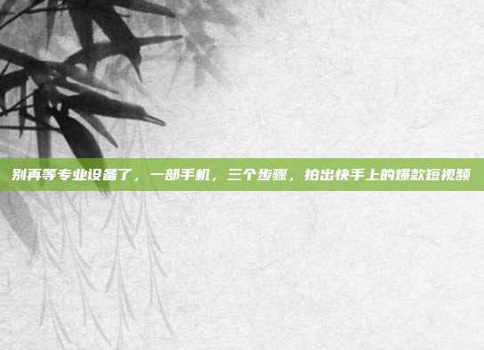 别再等专业设备了,一部手机,三个步骤,拍出快手上的爆款短视频