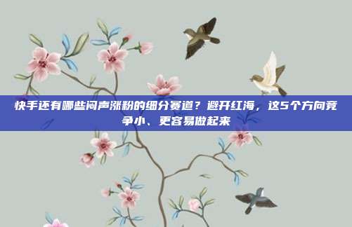 快手还有哪些闷声涨粉的细分赛道?避开红海,这5个方向竞争小、更容易做起来
