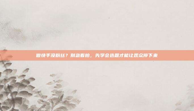 做快手没粉丝?别急着拍,先学会选题才能让观众停下来