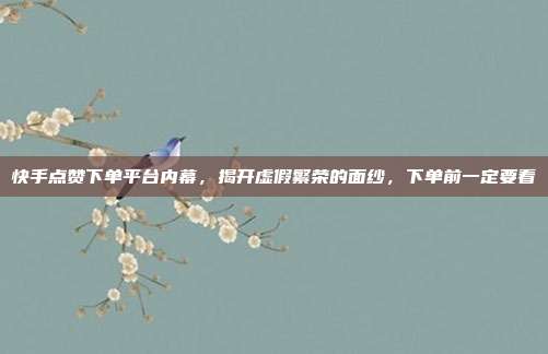 快手点赞下单平台内幕,揭开虚假繁荣的面纱,下单前一定要看