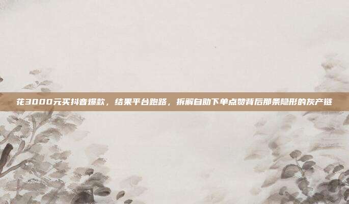 花3000元买抖音爆款，结果平台跑路，拆解自助下单点赞背后那条隐形的灰产链