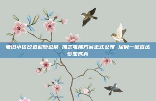 老旧小区改造迎新进展 加装电梯方案正式公布 居民一键直达梦想成真