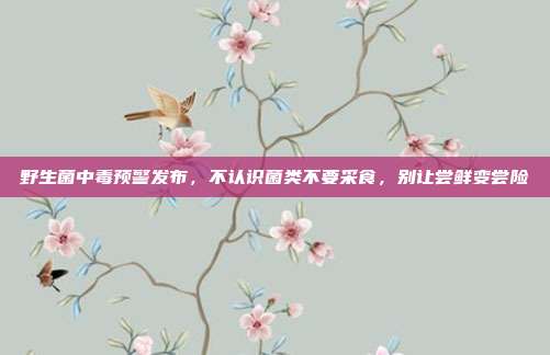 野生菌中毒预警发布,不认识菌类不要采食,别让尝鲜变尝险