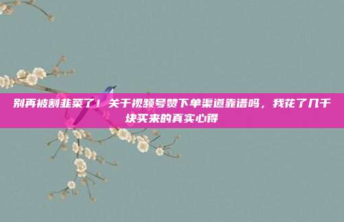 别再被割韭菜了!关于视频号赞下单渠道靠谱吗,我花了几千块买来的真实心得